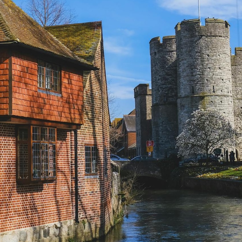 View of a river and buildings in Canterbury