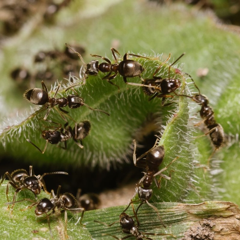 Black ants on a leaf