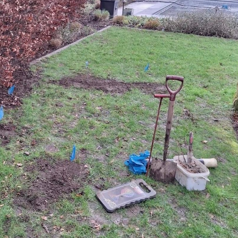 Mole control equipment on a lawn